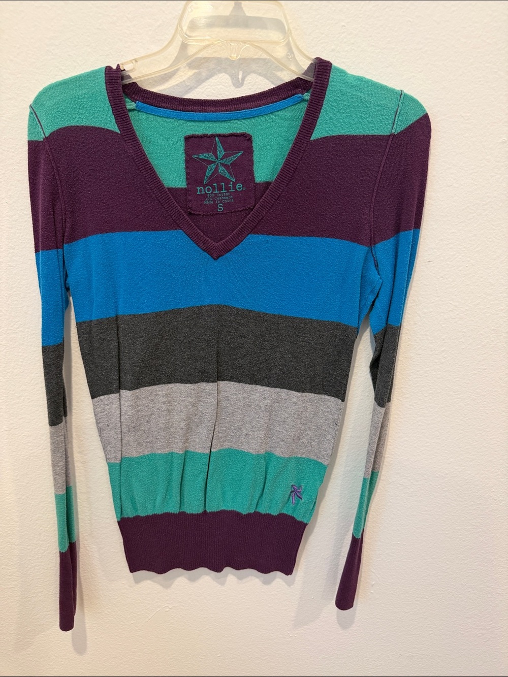 Nollie V-Neck Striped Sweater in Teal, Purple & Blue